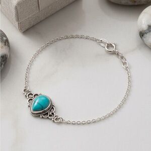 Sterling Silver Turquoise Teardrop Bracelet - Women